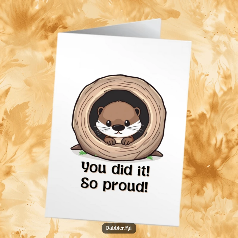 Funny free printable congratulations card with a curious otter investigating a hollow log, celebrating your big win.