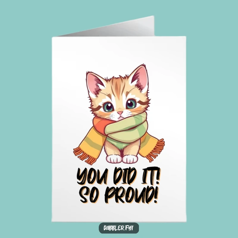 Free Printable Congratulations Card: Curious Kitten Celebrates Your Big Win!