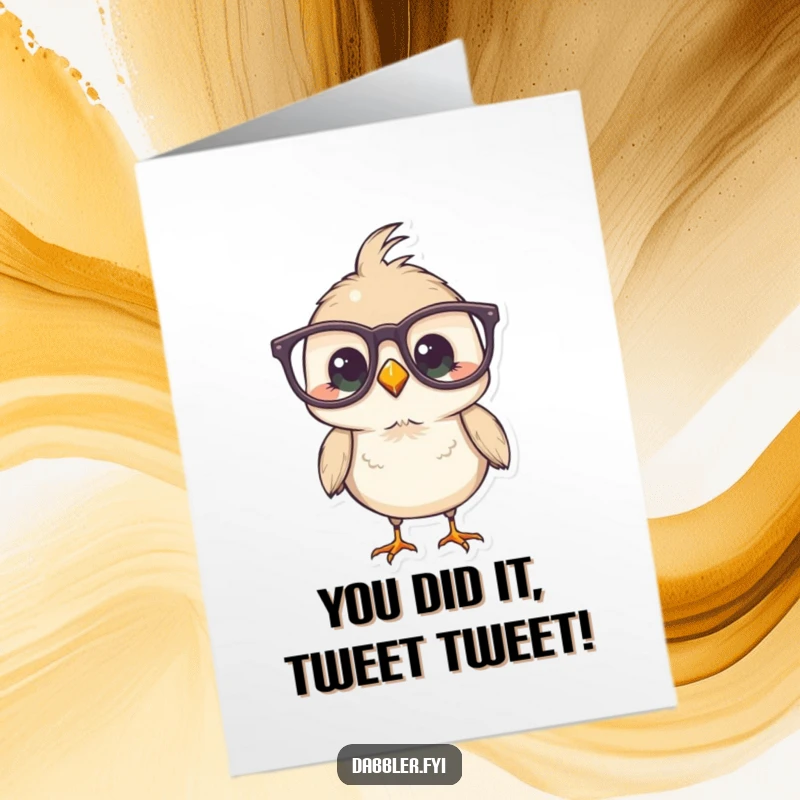 Free Printable Congratulations Card: Bird sporting large glasses, looking wise and ready to celebrate.