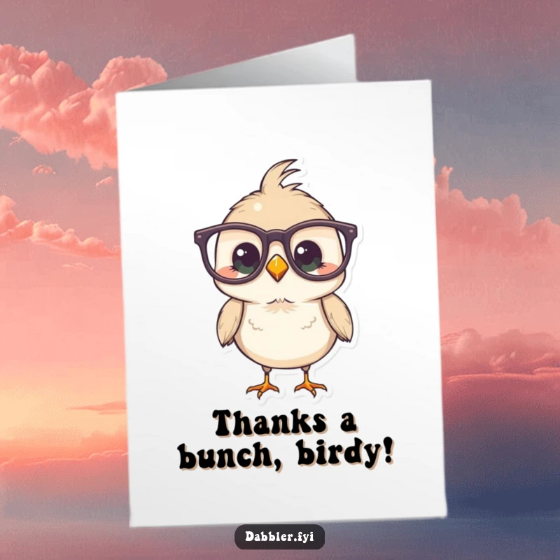 Funny Free Printable Thank You Card: Bird wearing oversized glasses, conveying thanks with quirky intelligence.