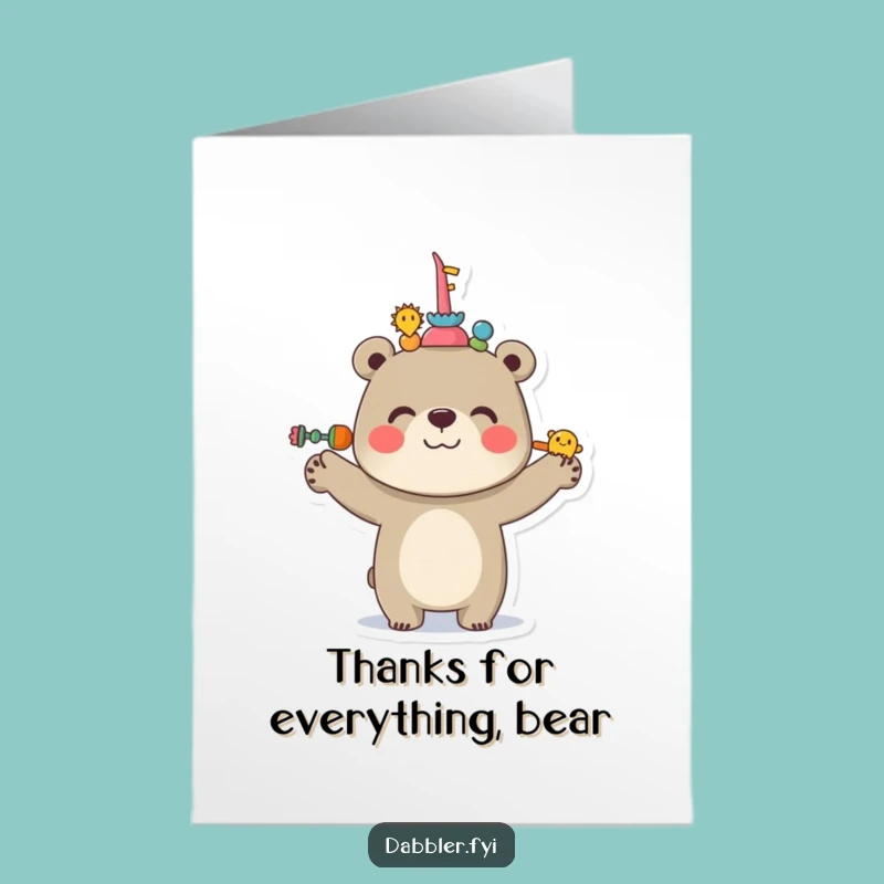 Free Printable Thank You Bear Card: Balancing Gratitude, Funny Downloadable Art