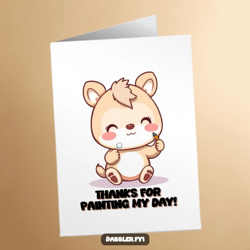 Funny Free Printable Thank You Card: Cheerful animal painting a tiny dot with focus, a cute and humorous thanks.