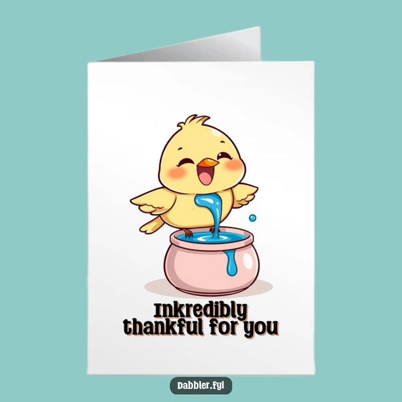 Free Printable Thank You Card: Bird Blue Ink Splash Funny Downloadable Gift
