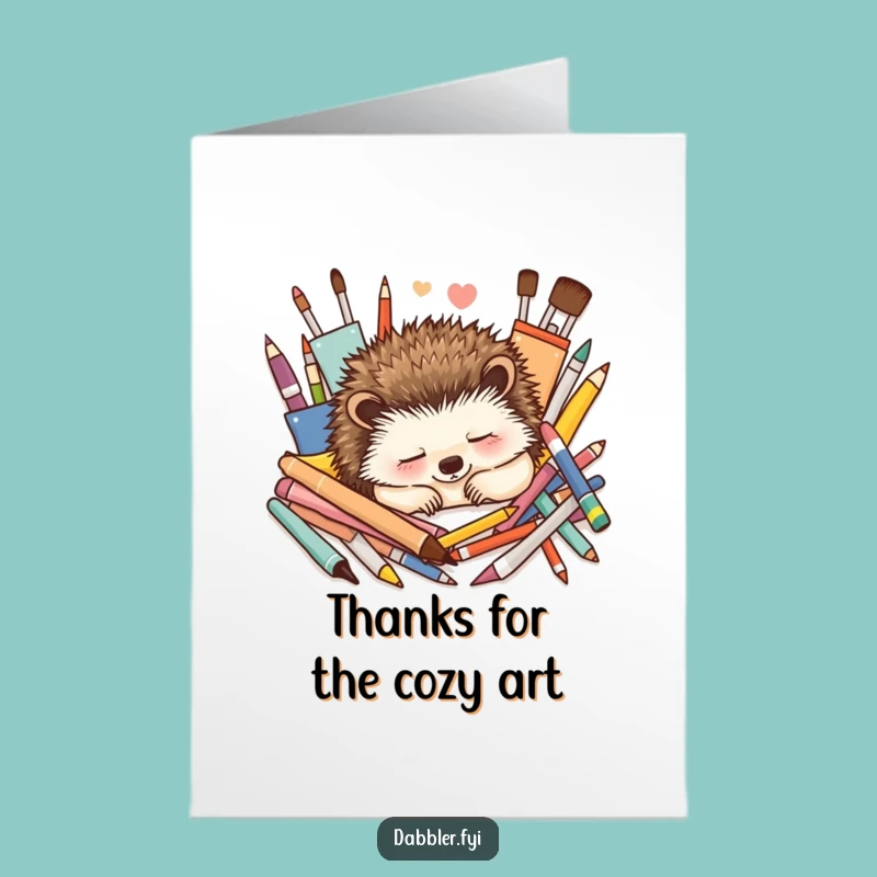 Free Printable Thank You Card: Hedgehog Artist Nap Funny Downloadable Gift