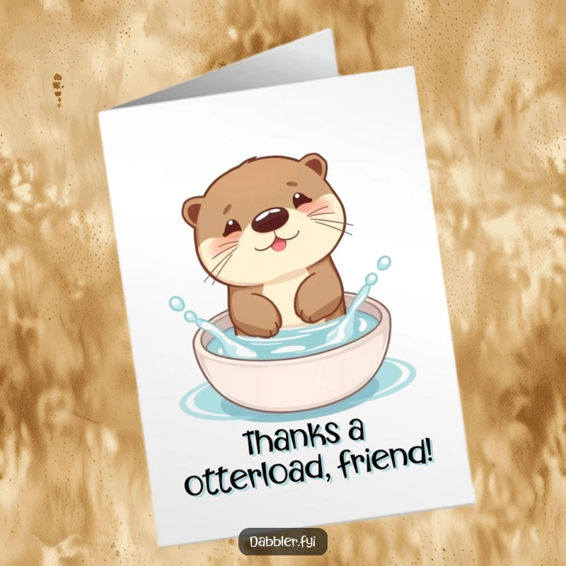 Funny Free Printable Thank You Card: Otter joyfully splashing, sending thanks with a playful water scene.