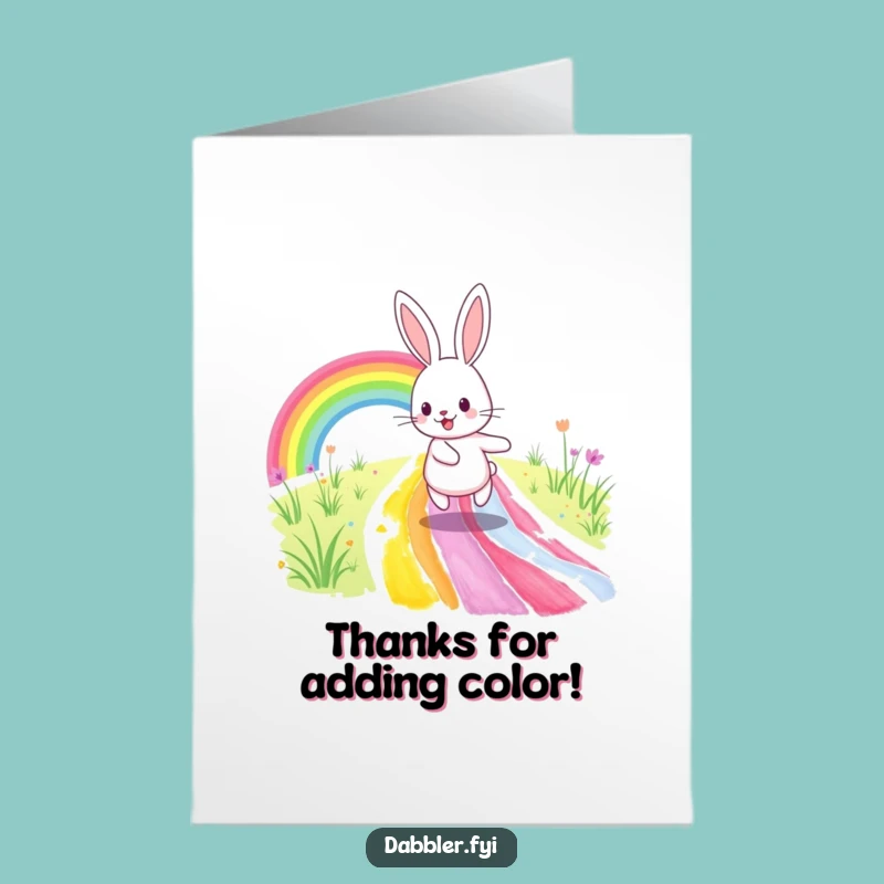 Free Printable Thank You Card: Rabbit Rainbow Path Funny Downloadable Gift