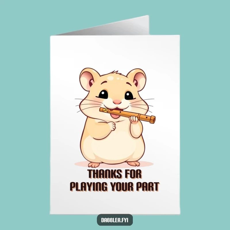 Free Printable Thank You Card: Amusing Hamster Flutist, Humorous Downloadable Gift of Gratitude