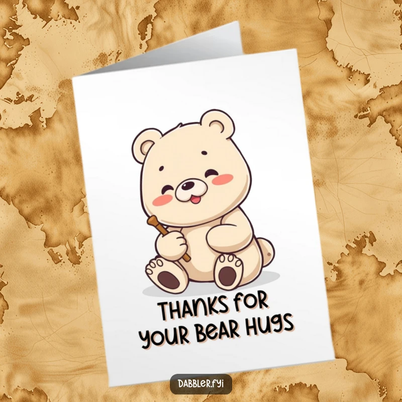 Funny Free Printable Bear Thank You Card: A bear happily sculpts, a creative and funny way to say thank you.