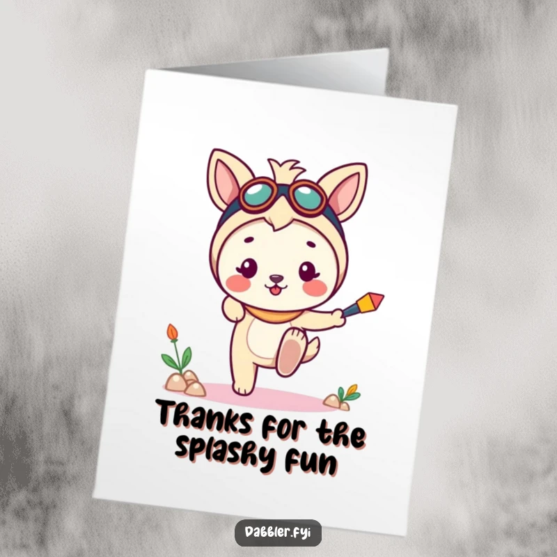 Funny Free Printable Thank You Card illustrating a cheerful animal character gently dipping a toe into a new, exciting, and fun pursuit.