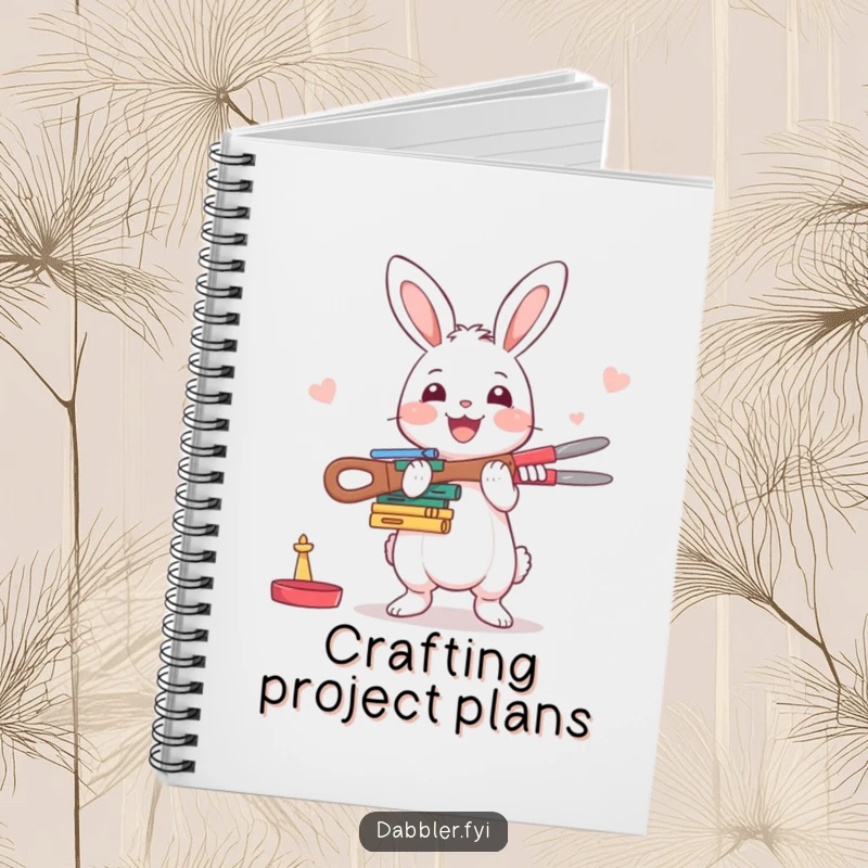Funny Rabbit Notebook: A happy rabbit enthusiastically balances crafting tools, perfect for jotting down ideas and project plans.