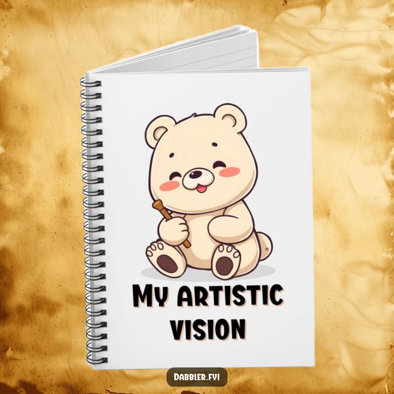 Funny Bear Notebook: Content bear enthusiastically sculpting a small figure, ideal for jotting down ideas and creative plans humorously.