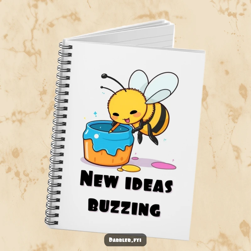 Funny busy bee notebook, artist bee dipping stinger in paint pot, for capturing ideas with humor, creative and funny gift.
