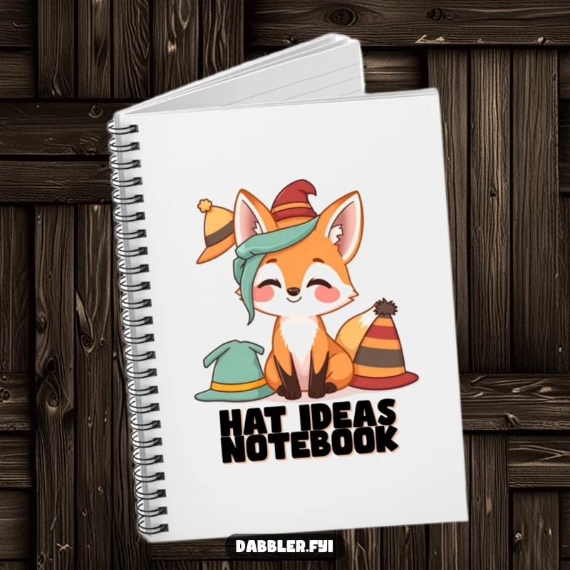 Funny Fox Notebook with a giggling fox trying on different hats, perfect for jotting down creative ideas.
