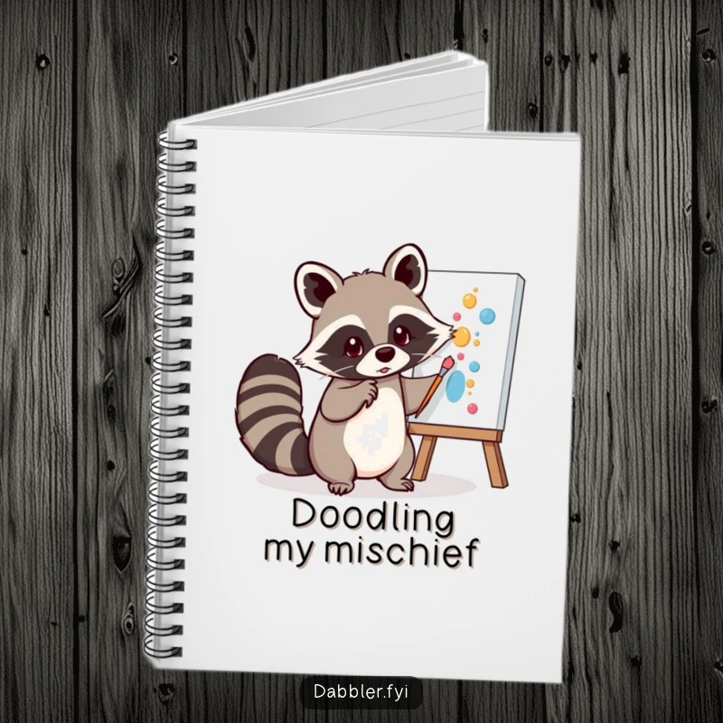 Funny Notebook: A mischievous raccoon playfully dabs paint onto a canvas with its tail, perfect for jotting down creative ideas.