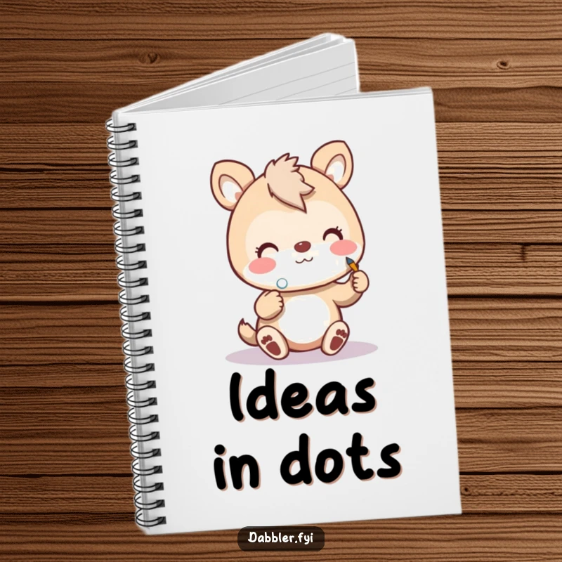 Funny art animal notebook with a cheerful animal painting a tiny polka dot, ideal for creative writing and sketching.
