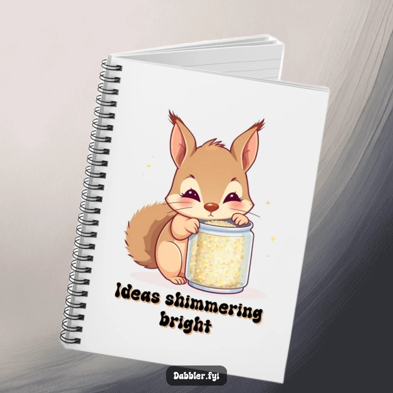 Funny squirrel notebook, curious squirrel peeking into glitter can, for jotting down ideas with humor, creative and funny gift.