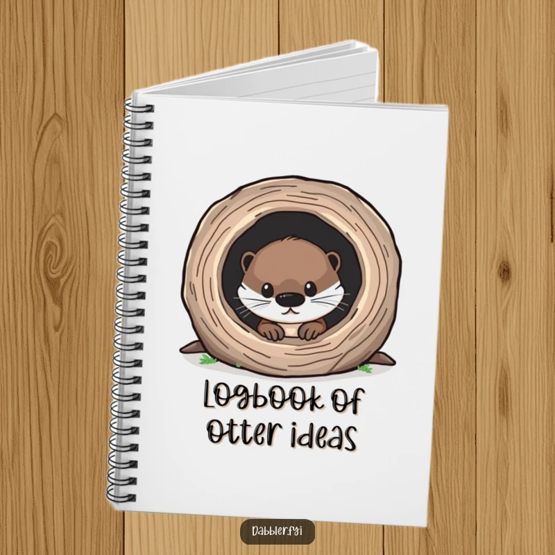 Funny Otter Notebook with a curious otter peeking into a hollow log, perfect for capturing notes and creative thoughts.