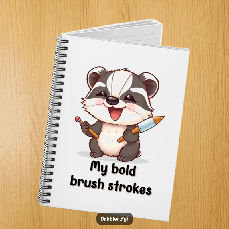 Funny Notebook: A delighted badger enthusiastically experiments with a palette knife, perfect for jotting down artistic thoughts and inspirations.