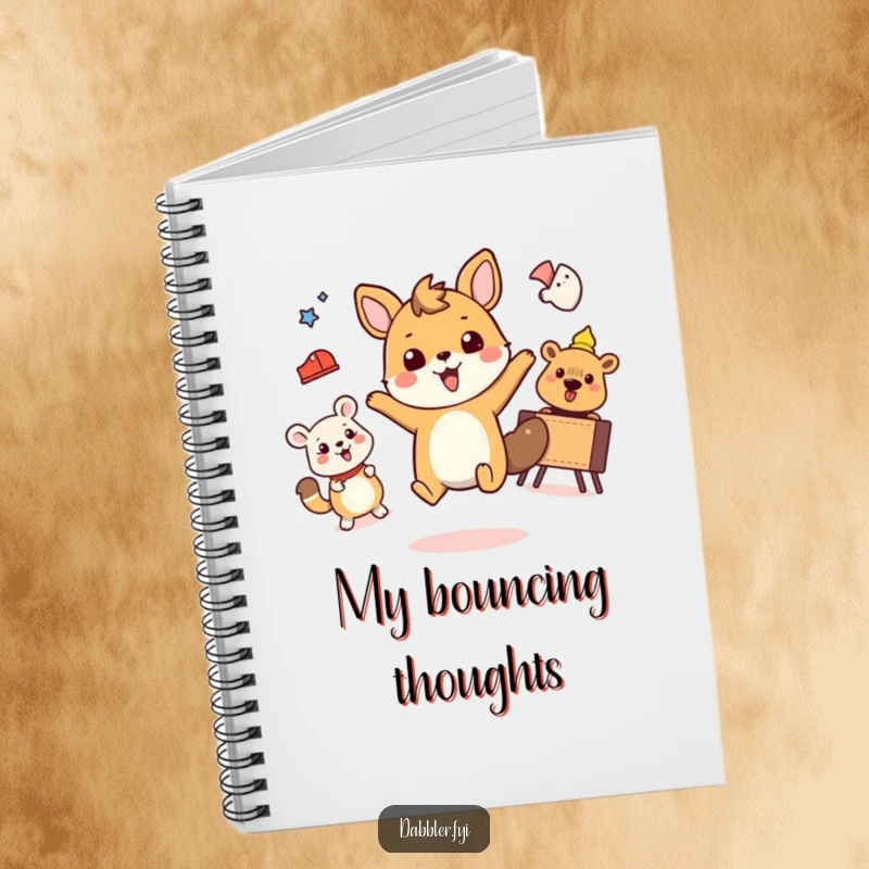 Funny notebook cover with an energetic animal playing a video game and drawing.