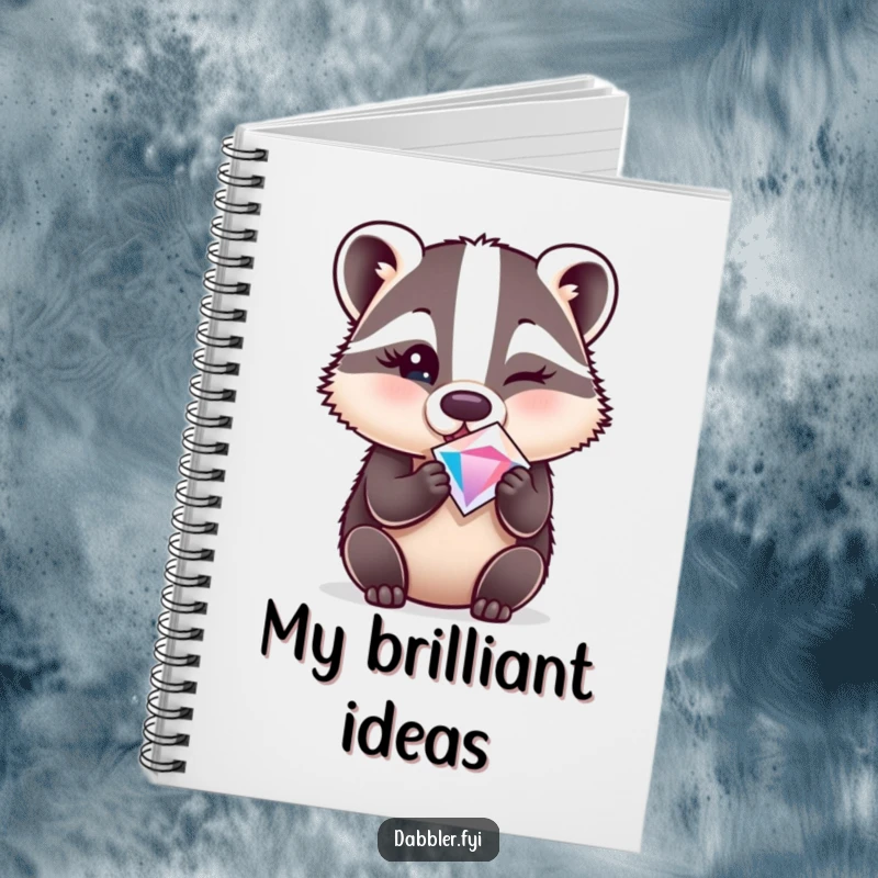 Funny notebook featuring a surprised badger winking while holding a sparkly gem, ideal for notes.
