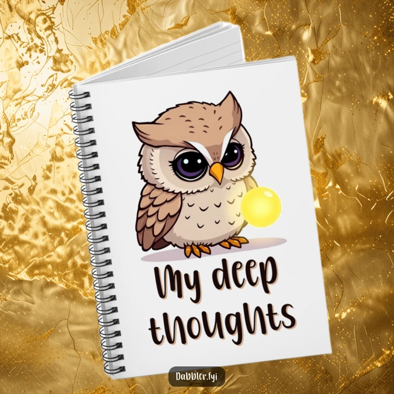 Funny Owl Notebook: A curious owl character holds a glowing, mysterious object on the cover, ideal for journaling funny thoughts.