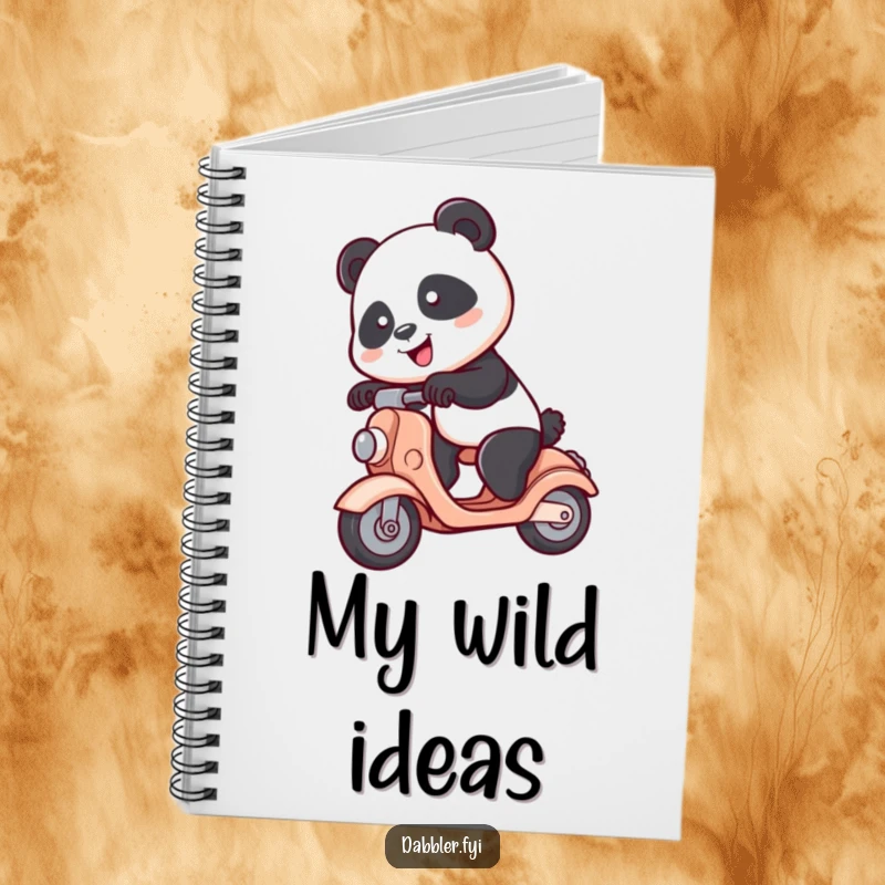 Funny Panda Notebook: A spunky panda character playfully riding a toy scooter on the cover, inspiring funny thoughts and notes.