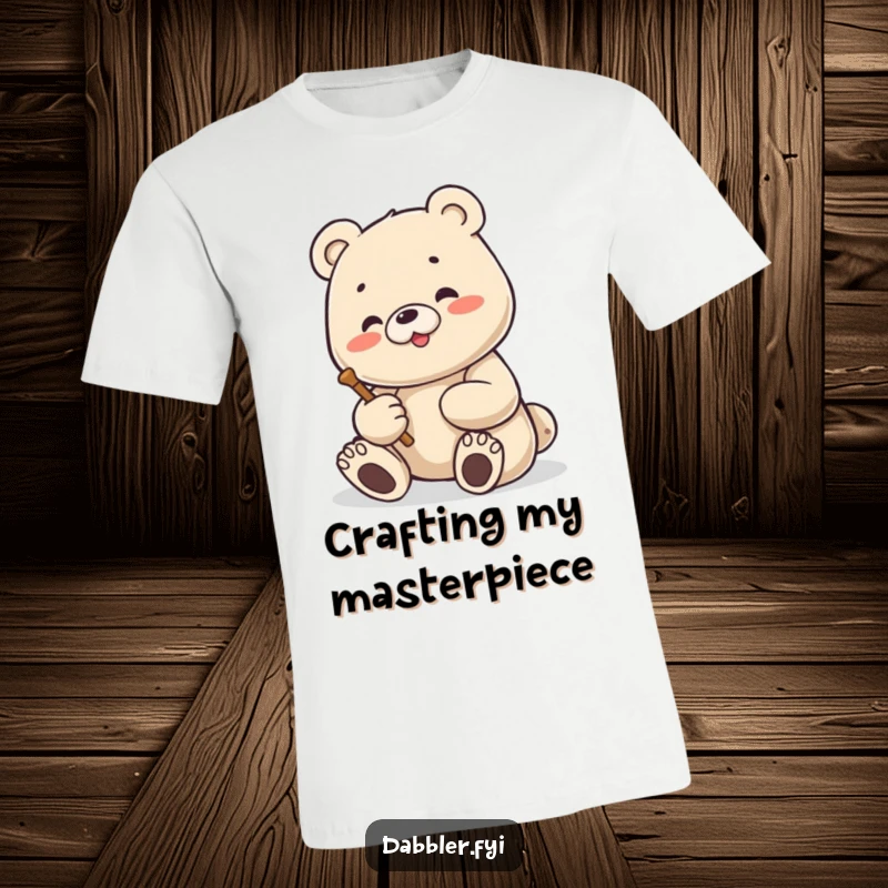 Funny Bear T-Shirt: Content bear energetically sculpting a small figure, embodying enthusiasm and artistic creation.