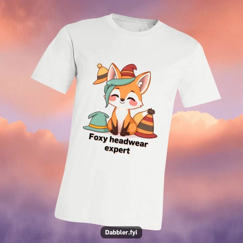 Funny Fox T-Shirt with a giggling fox hilariously trying on different hats, showcasing a love for fashion and fun.
