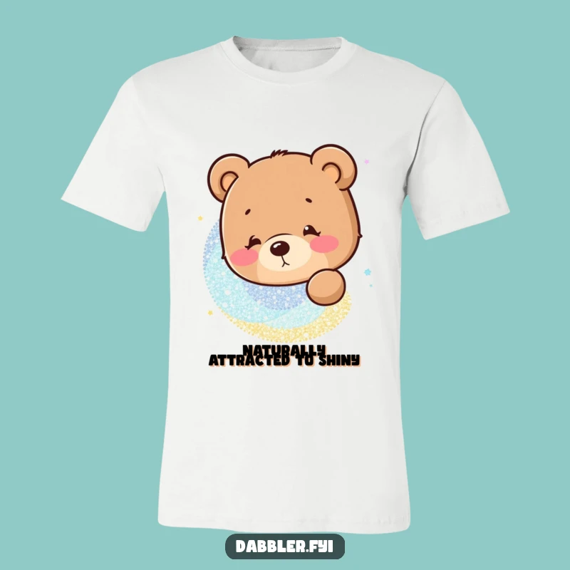 Funny Bear Glitter T-Shirt: Curious Character Lost in Sparkle, Hilarious Gift!