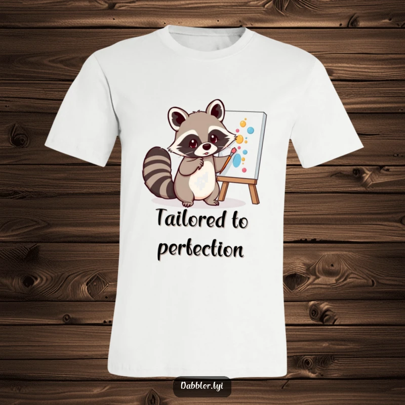 Funny T-Shirt: A mischievous raccoon playfully uses its tail to dab paint onto a canvas, embodying creative and messy fun.
