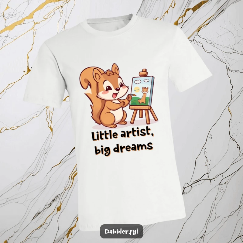 Funny Squirrel T-Shirt: A cheerful squirrel excitedly paints a tiny picture, radiating passion and artistic energy.