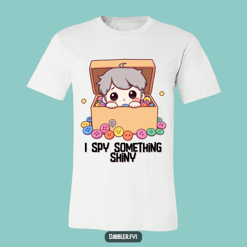 Funny Button Enthusiast T-Shirt: Curious Character Peeking into Buttons, Ideal Funny Gift