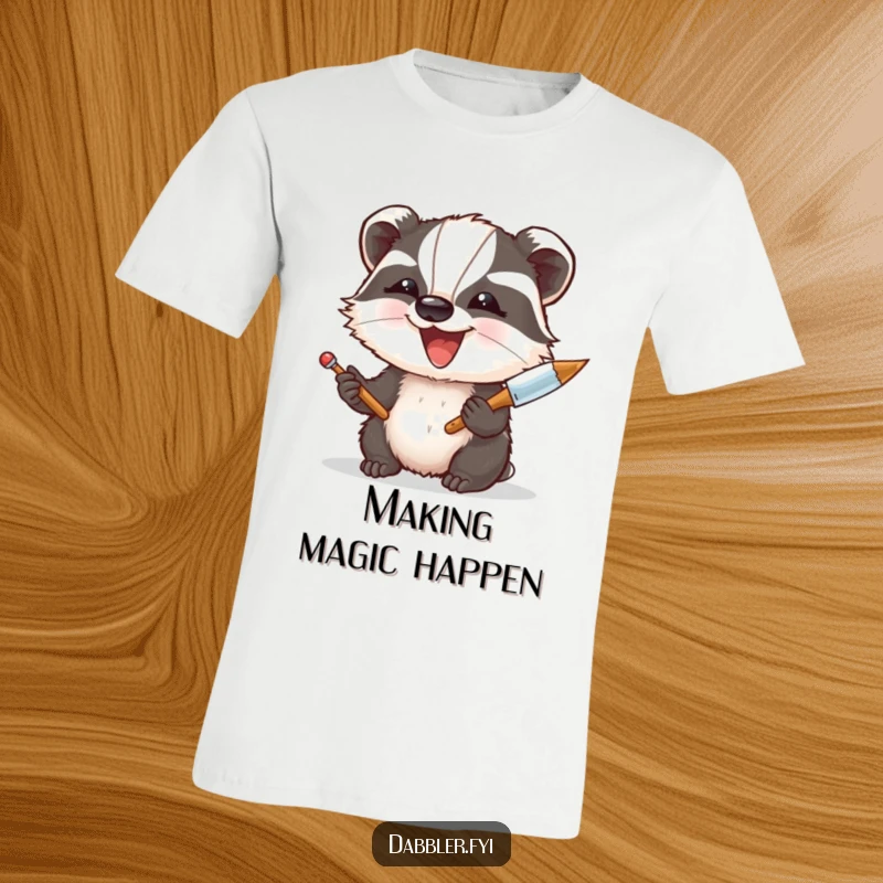 Funny T-Shirt: An enthusiastic badger joyfully wields a palette knife, passionately dabbing paint onto a canvas with messy glee.