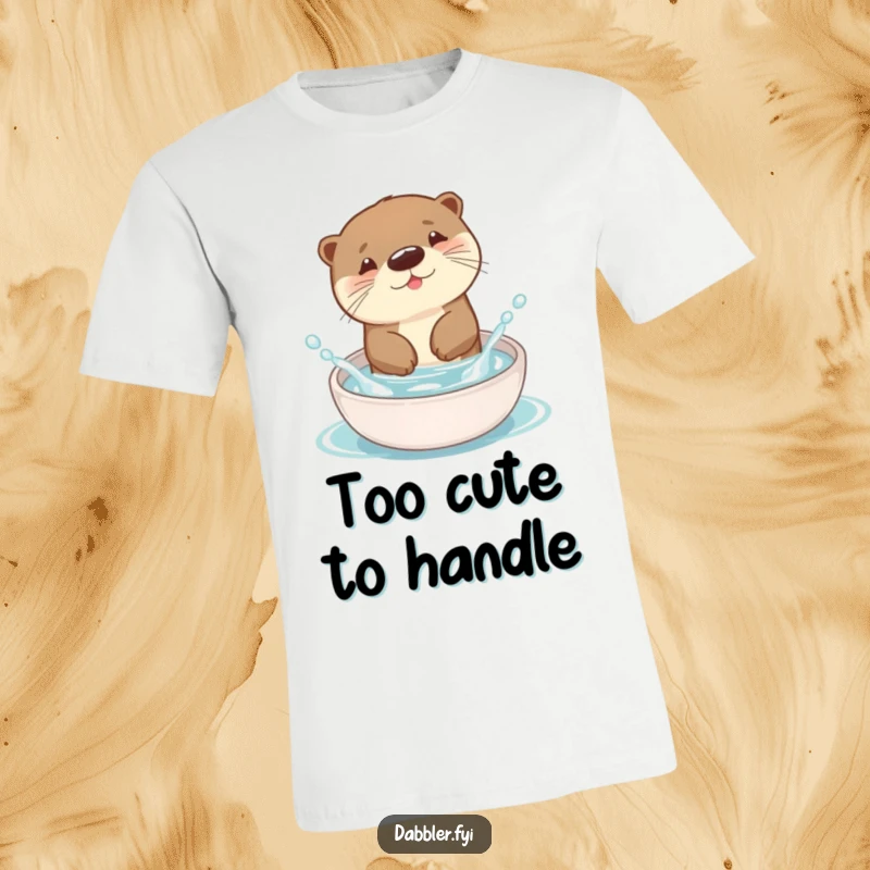 Funny Otter T-Shirt depicting a joyful otter enthusiastically splashing water in a vibrant dish, showcasing playful mischief.