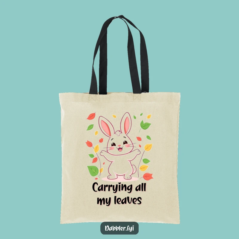 Funny Rabbit Tote Bag: Happy Juggling Leaves, Chic Funny Gift for Autumn Lovers