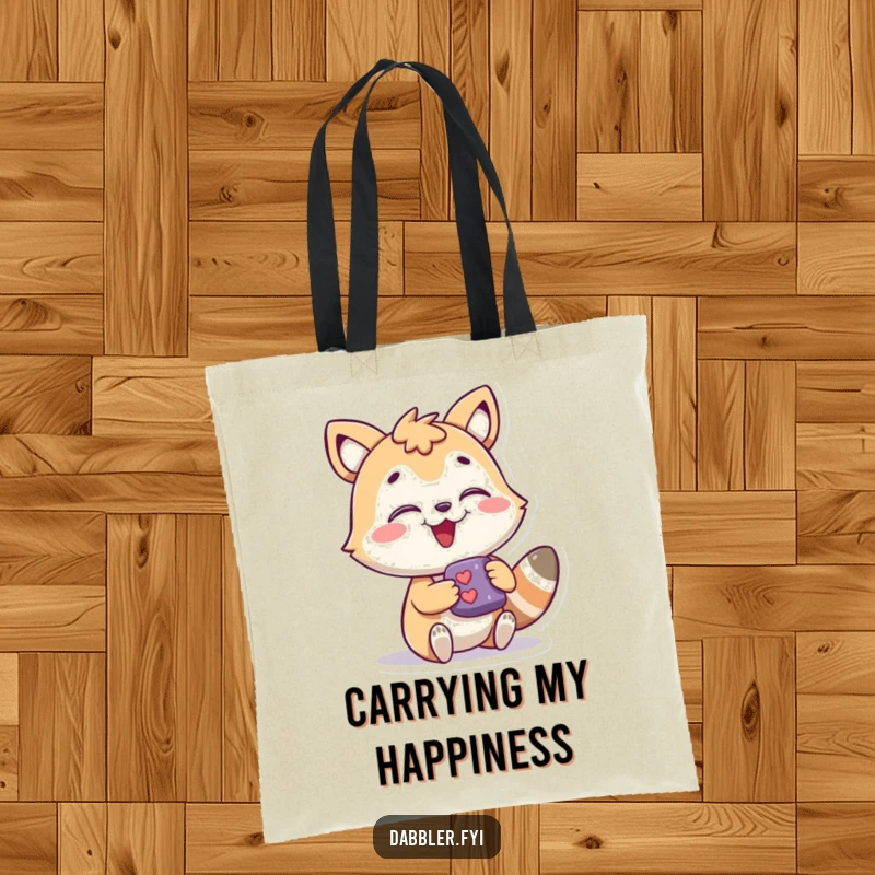 Funny Tote Bag featuring a joyous animal character engaging with an intriguing new object, a humorous and practical accessory.