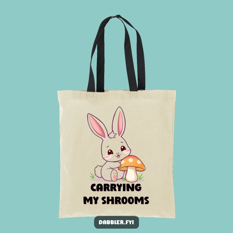 Funny Happy Bunny Poking Mushroom Tote Bag - Stylish & Hilarious Carry-All