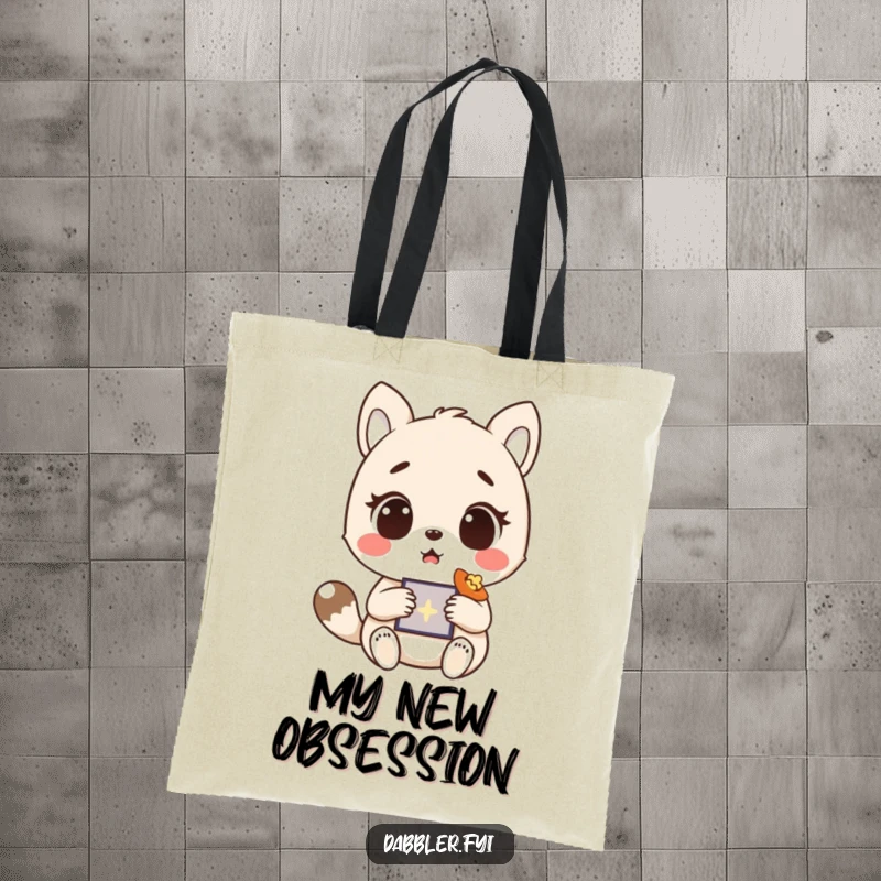 Funny Eco Tote Bag with a surprised animal character discovering something delightful, a humorous and eco-friendly accessory.