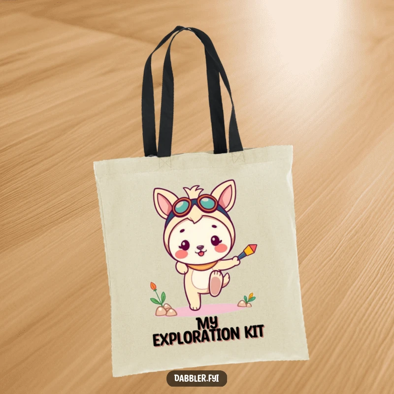Funny tote bag with a cheerful animal character dipping a toe into a new, fun pursuit, perfect for carrying adventure gear.