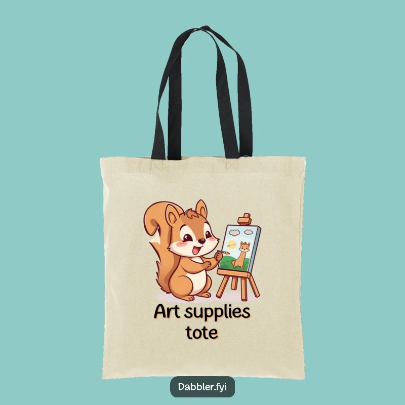 Funny Squirrel Artist Tote Bag: Cheerful Character Painting a Tiny Picture Excitedly
