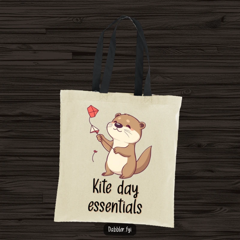 Funny Otter Tote Bag: A determined otter tries to fly a small, handmade kite, a durable and humorous bag for outdoor fun.