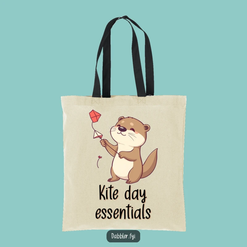 Funny Otter Kite Flyer Tote Bag: Determined Character Flying a Handmade Kite
